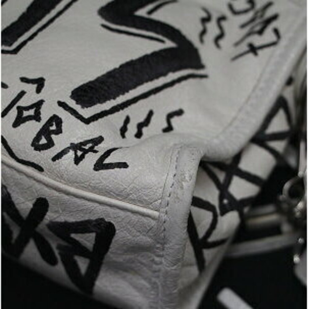 Balenciaga City Graffiti Shoulder Bag Leather Black White - Picture 6 of 6